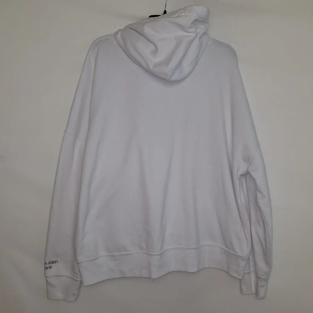 Calvin Klein Jeans Womens 2X White Sequin Logo Hoodie Pullover Sweatshirt
